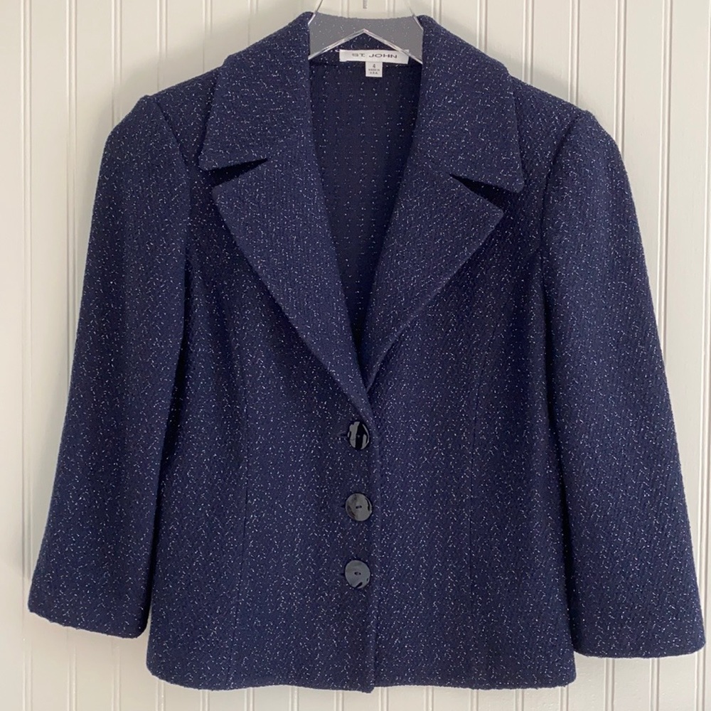 St. John Knitwear Textured Blazer Navy